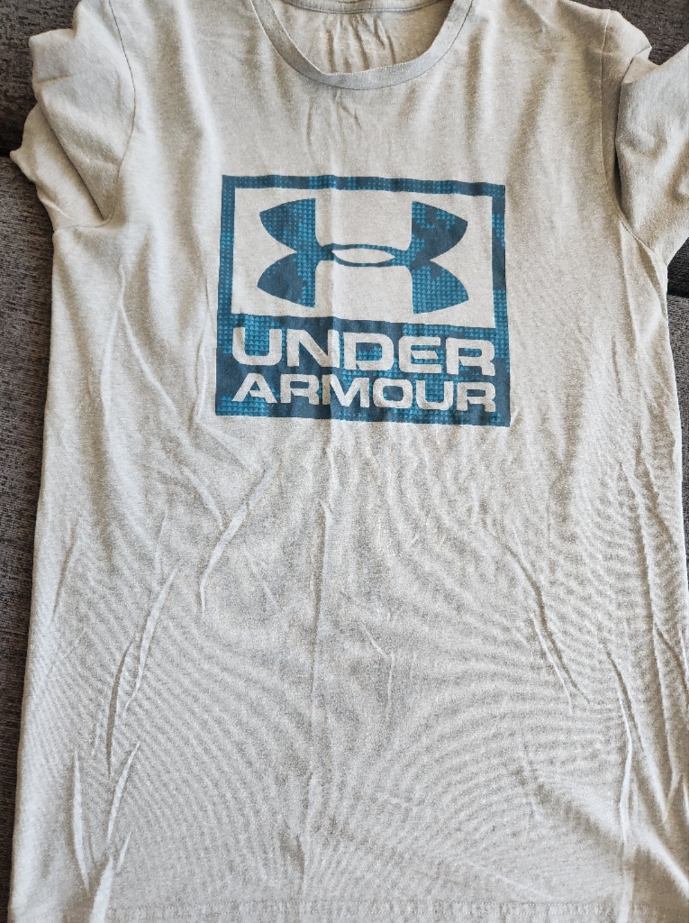 Under Armour Light Gray Tee with Teal Logo